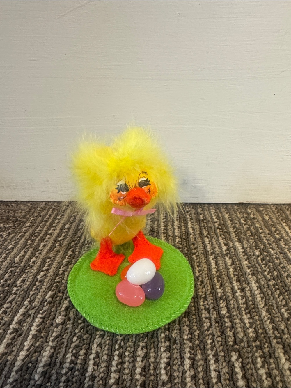 Annalee Yellow Plush Chick with Orange Feet and Multi-Colored Eggs
